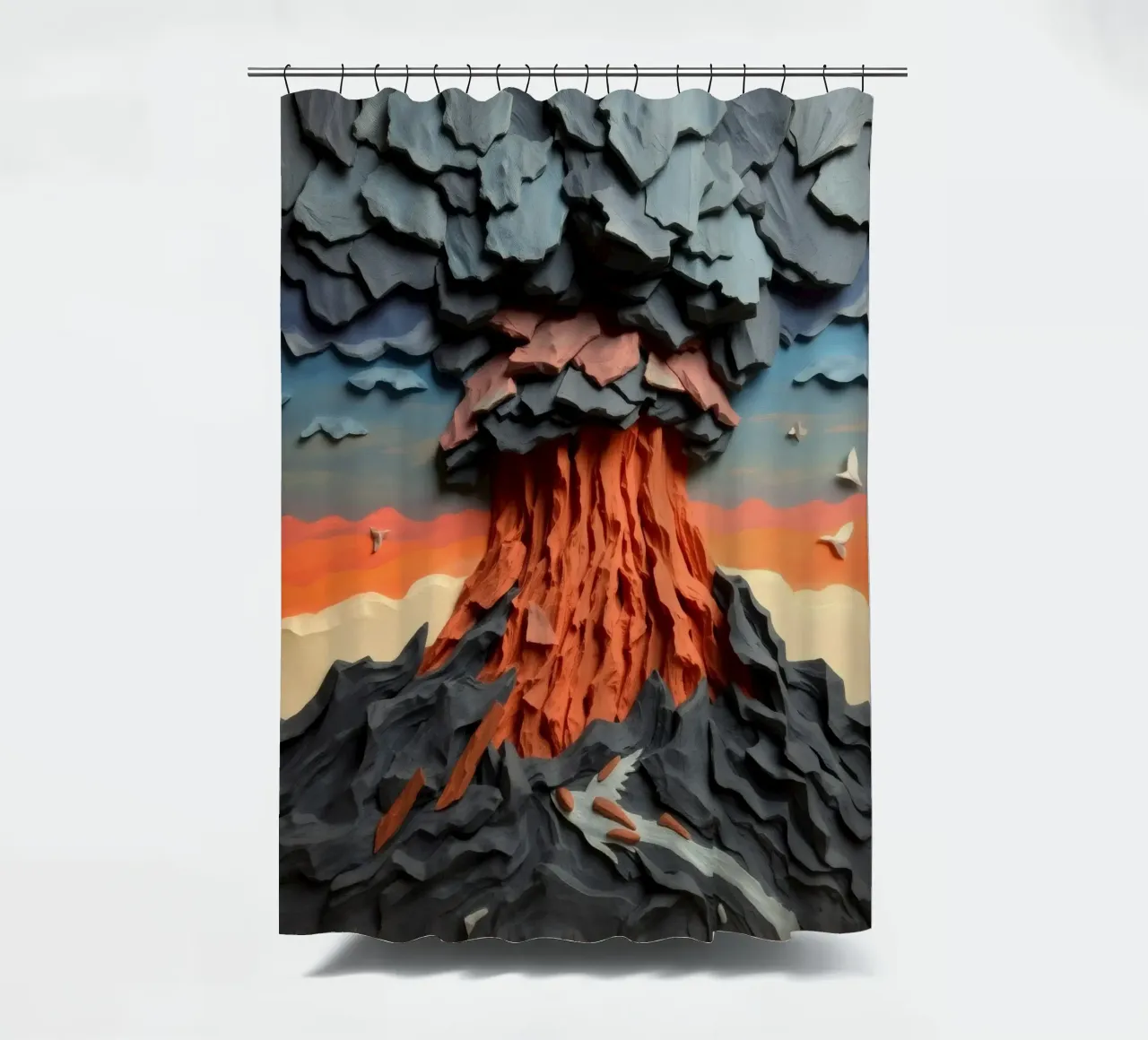 L'opera d'arte sull'eruzione del vulcano mostra strati di lava e nuvole tenda da doccia da DesignDoodle