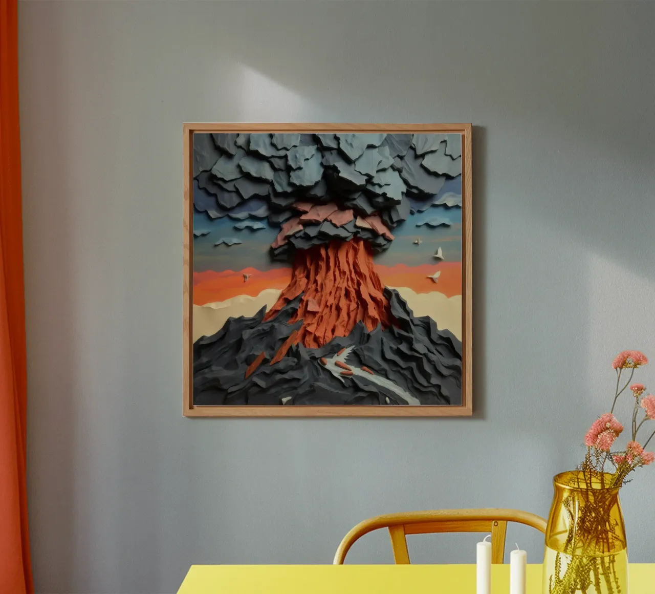 Volcano eruption artwork showcases layers of lava and clouds alu-dibond by DesignDoodle