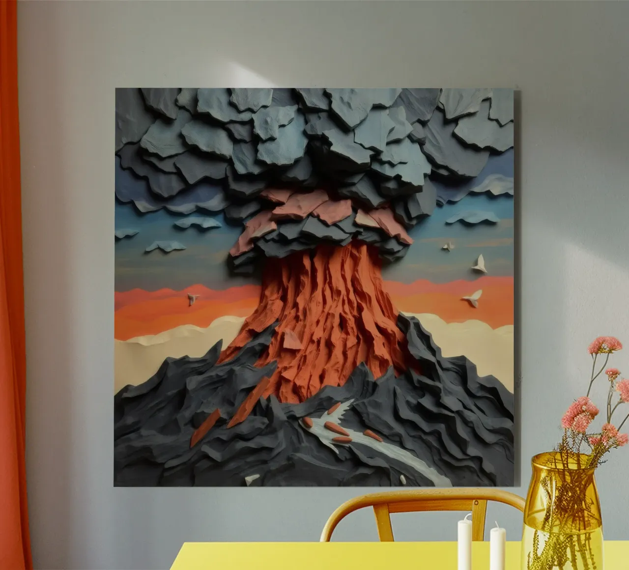 Volcano eruption artwork showcases layers of lava and clouds alu-dibond by DesignDoodle