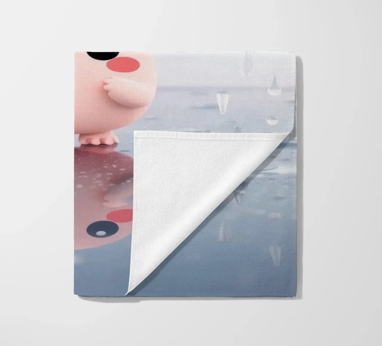 Simpatico personaggio rosa in piedi sotto la pioggia su un riflettore telo mare da DesignDoodle
