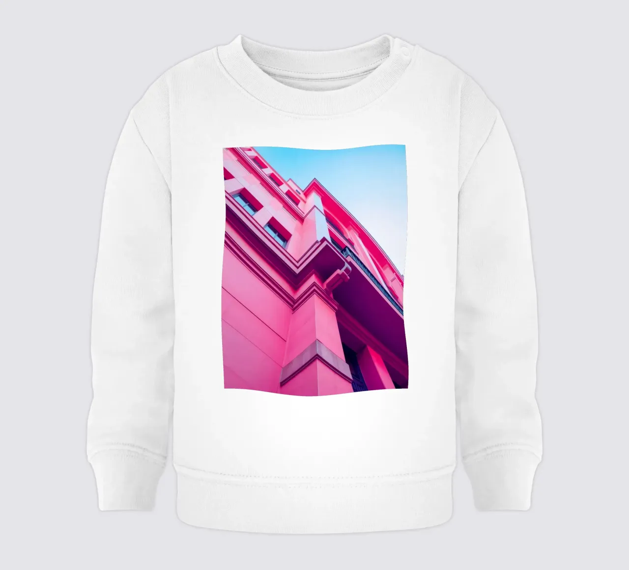 Design architettonico moderno con edificio di colore rosa acceso felpa neonato da DesignDoodle