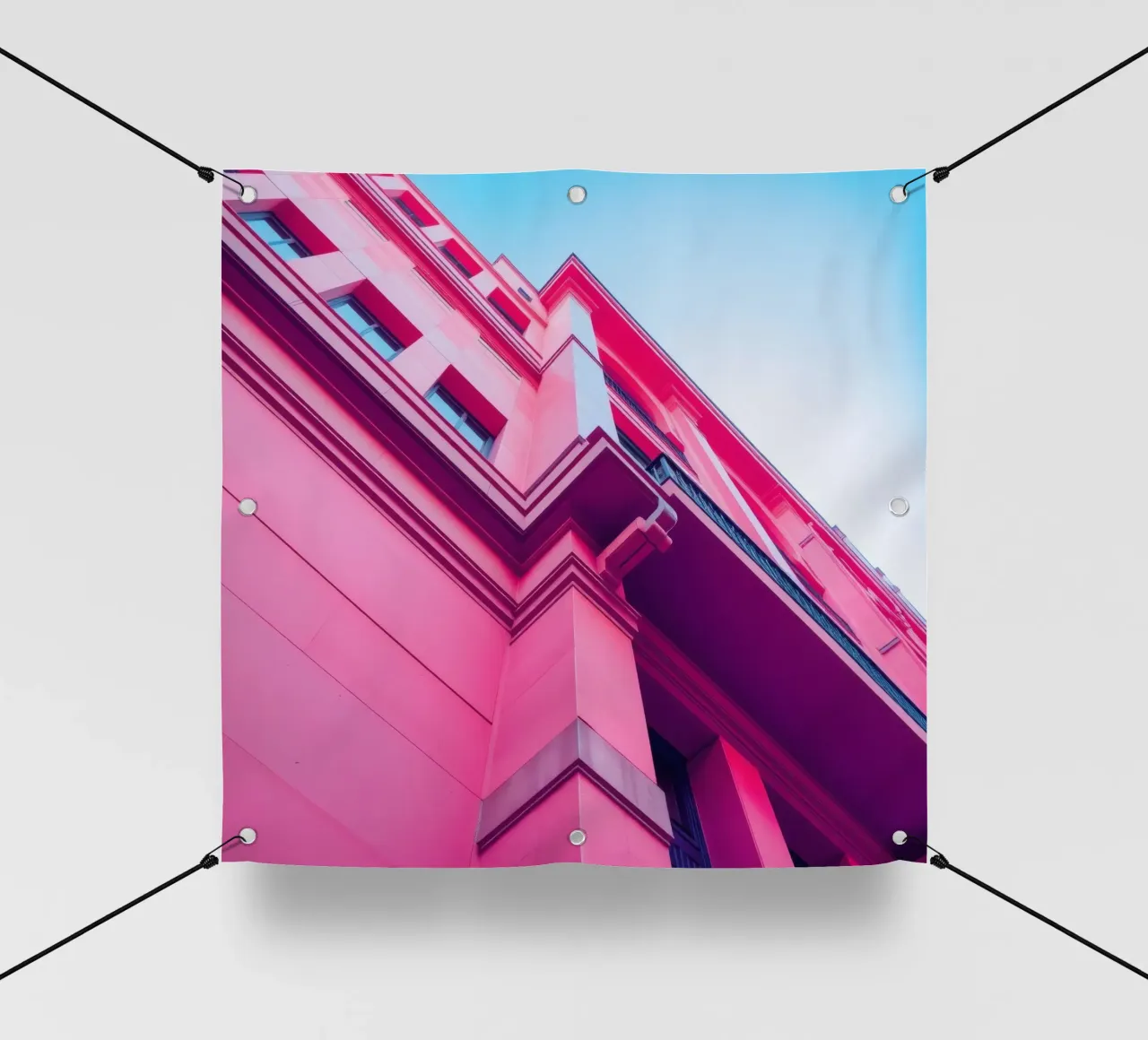 Design architettonico moderno con edificio di colore rosa acceso telo in pvc da DesignDoodle