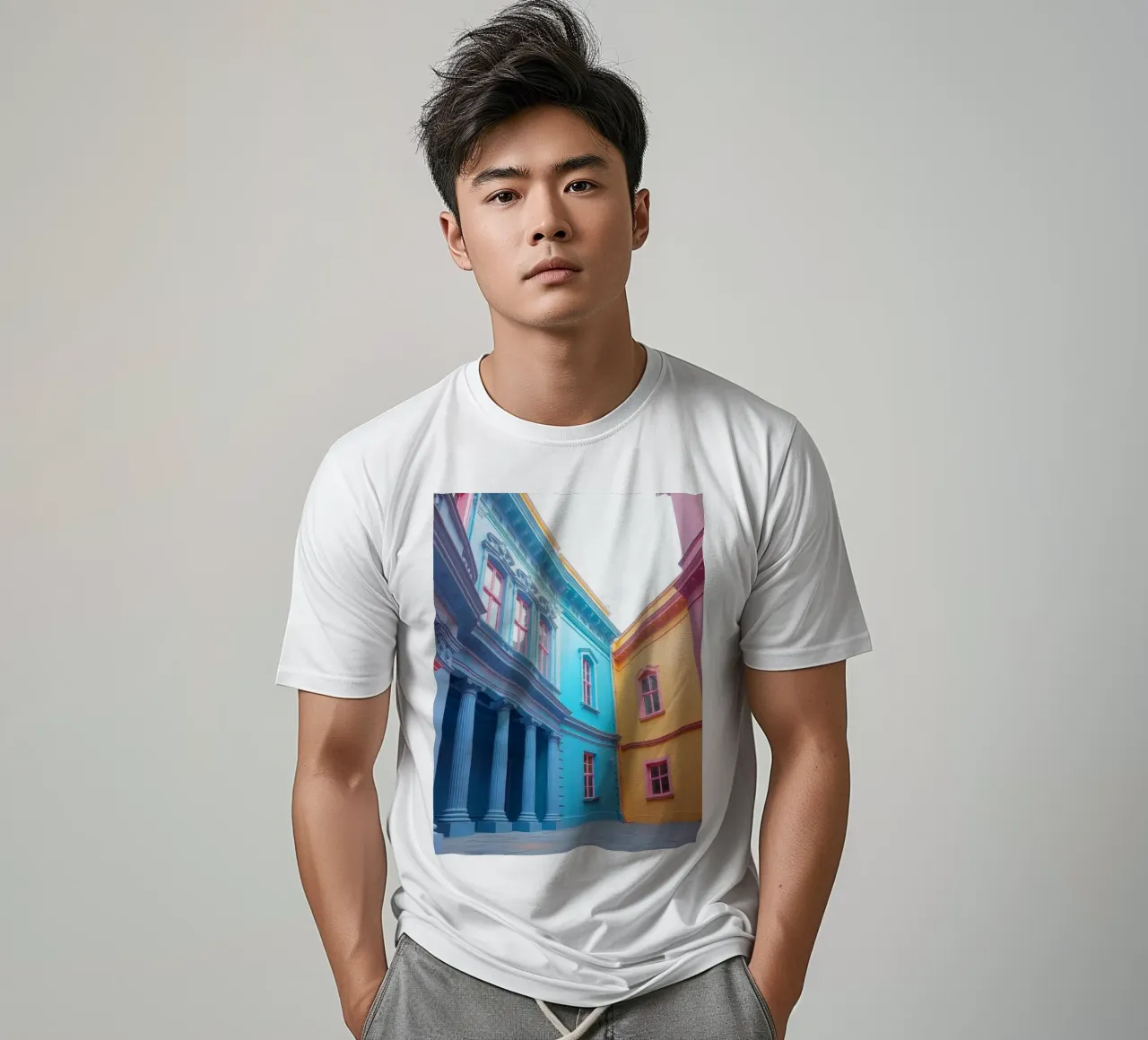 La cour intérieure présente une architecture colorée dans un quartier historique. t-shirt de DesignDoodle