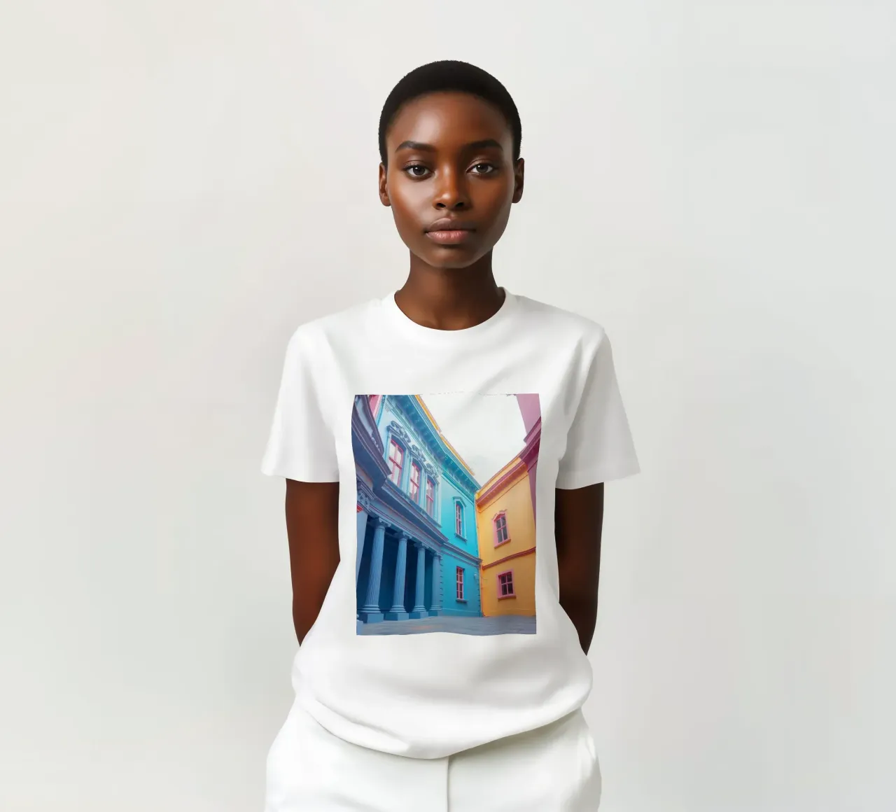 La cour intérieure présente une architecture colorée dans un quartier historique. t-shirt de DesignDoodle