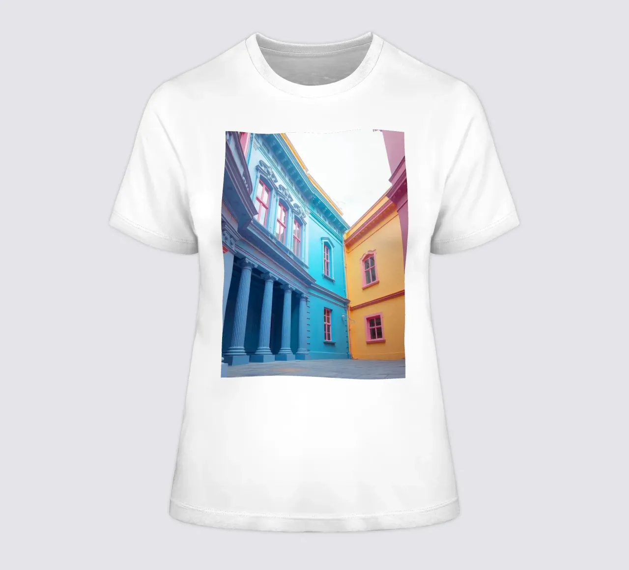 courtyard showcasing colorful architecture in a historical women's fitted t-shirt by DesignDoodle