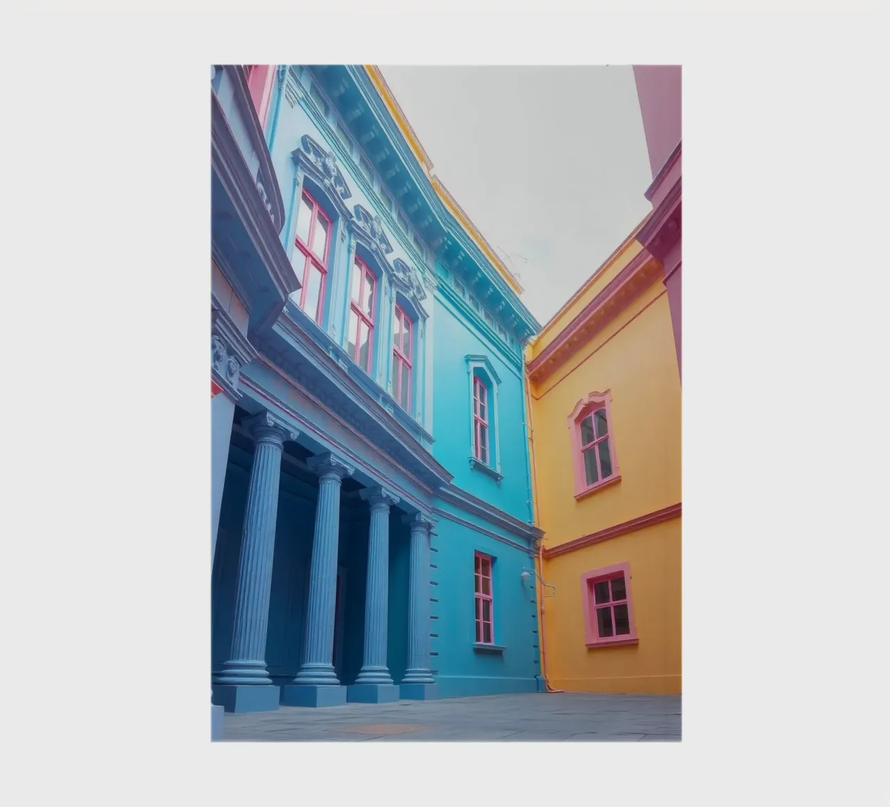 courtyard showcasing colorful architecture in a historical notebook by DesignDoodle