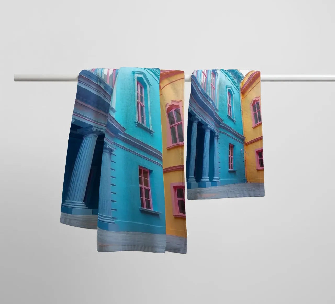 courtyard showcasing colorful architecture in a historical towel by DesignDoodle
