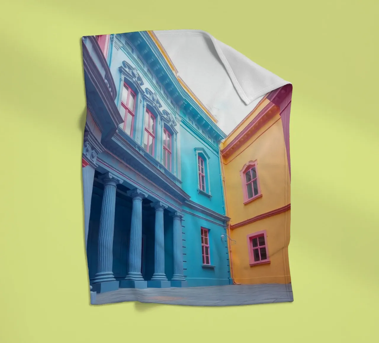 courtyard showcasing colorful architecture in a historical fleece blanket by DesignDoodle