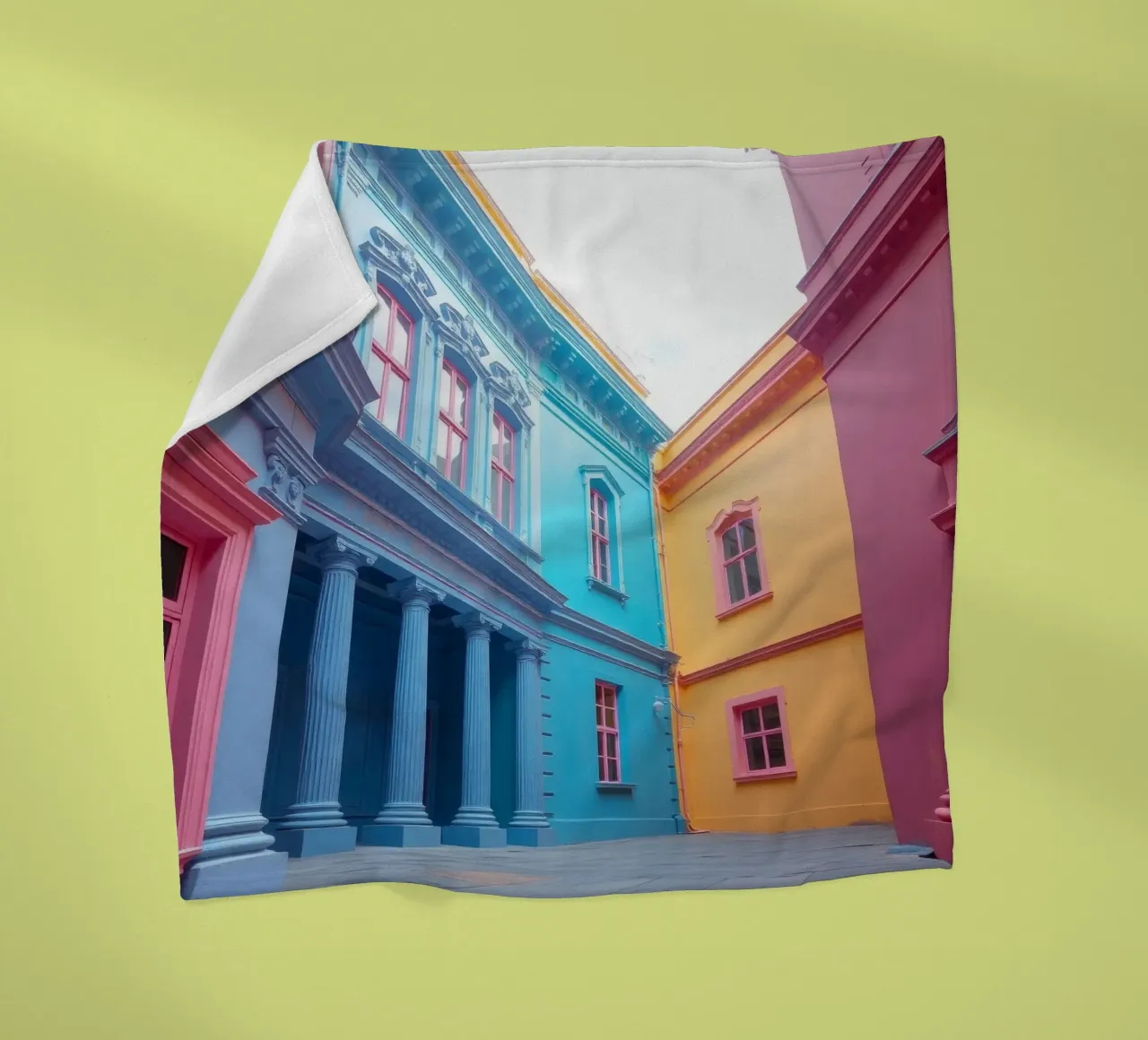 courtyard showcasing colorful architecture in a historical fleece blanket by DesignDoodle