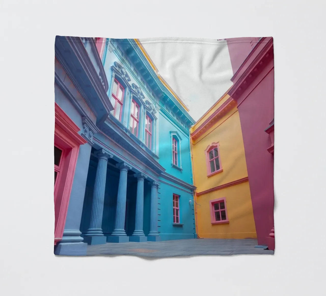 courtyard showcasing colorful architecture in a historical fleece blanket by DesignDoodle