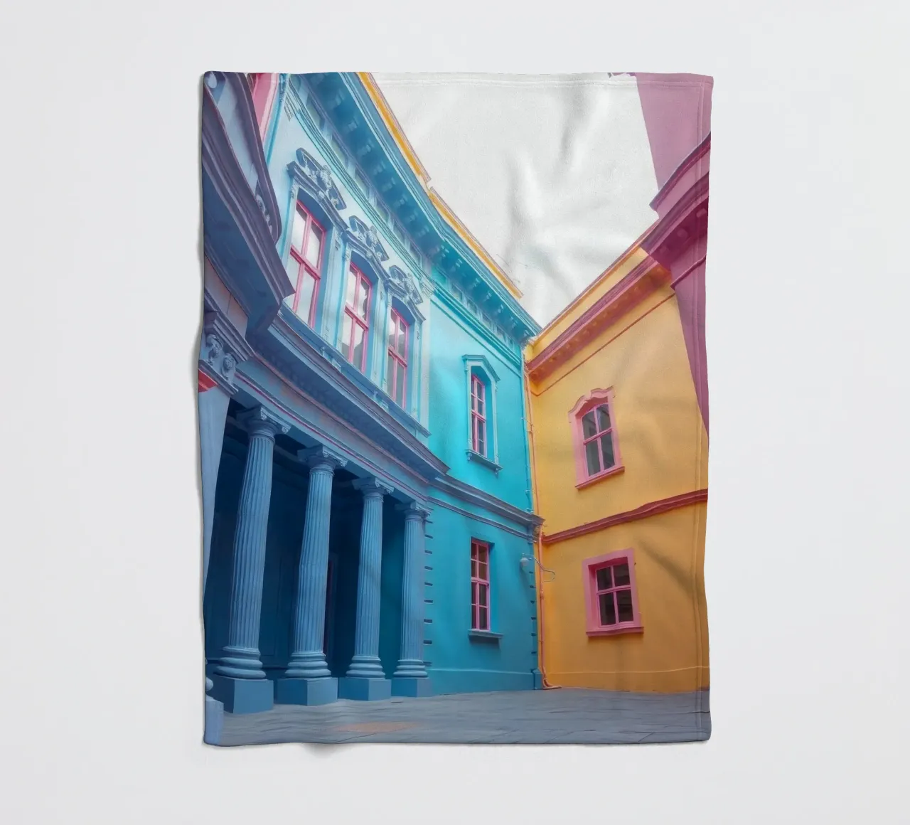 courtyard showcasing colorful architecture in a historical fleece blanket by DesignDoodle
