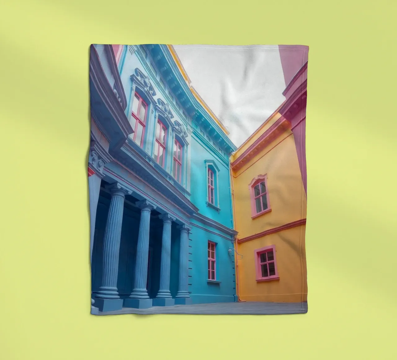 courtyard showcasing colorful architecture in a historical fleece blanket by DesignDoodle