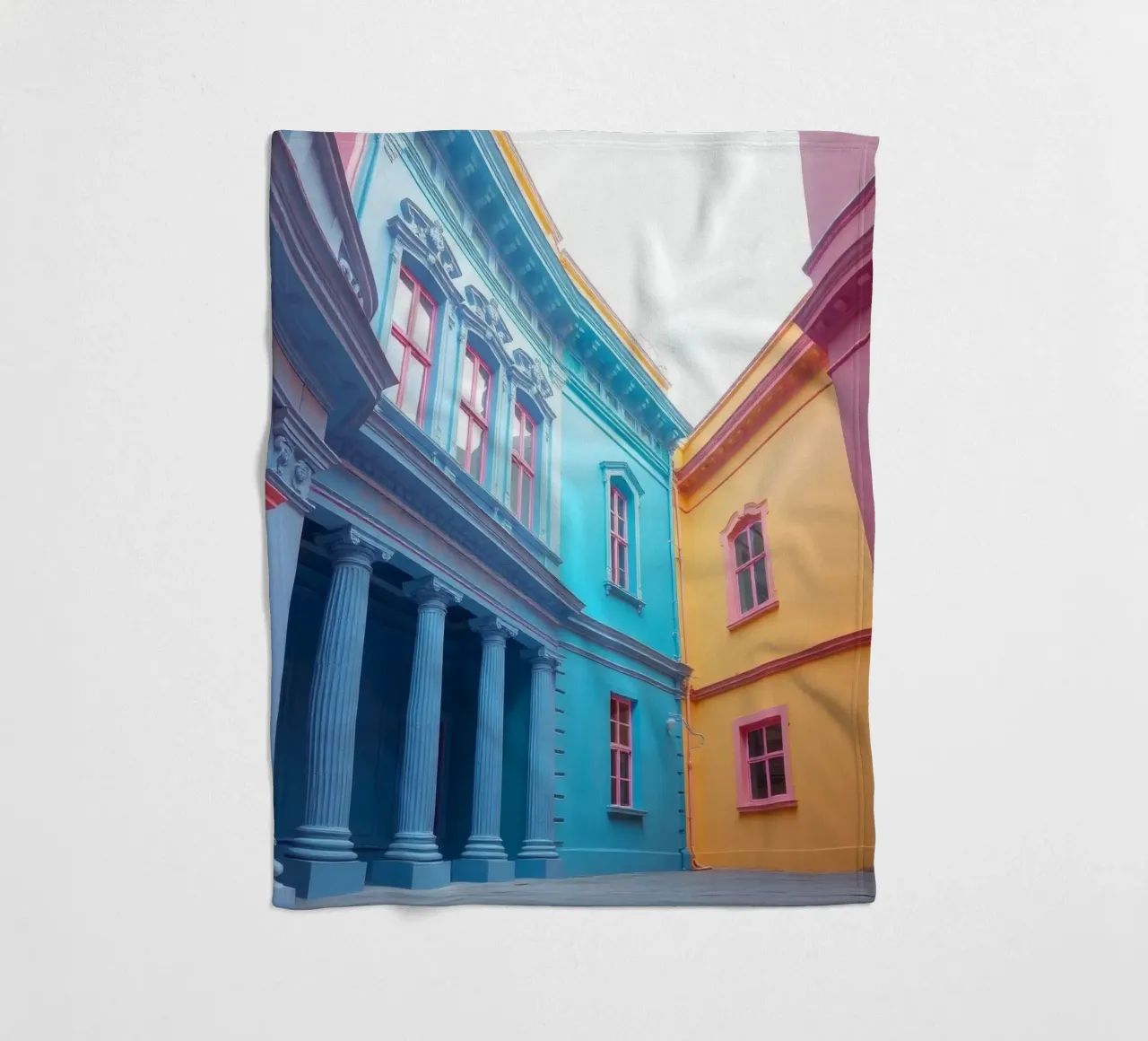 courtyard showcasing colorful architecture in a historical fleece blanket by DesignDoodle