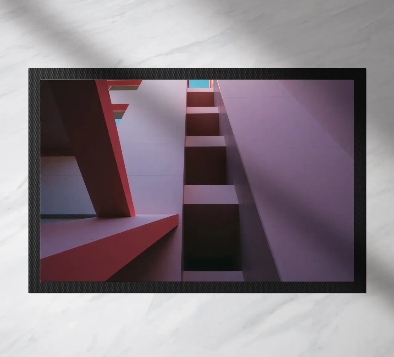 Unique architectural perspective of colorful building doormat by DesignDoodle