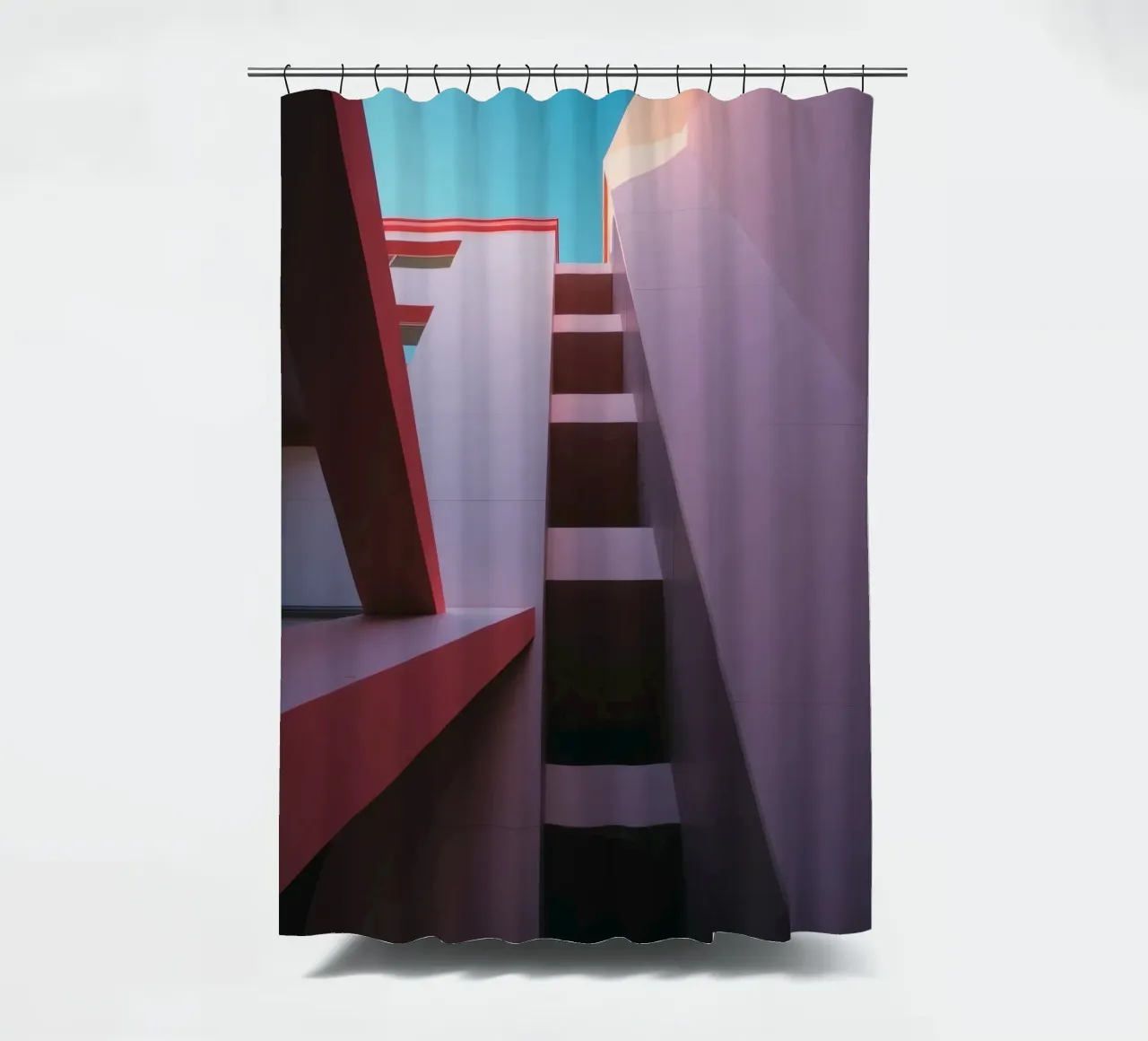 Unique architectural perspective of colorful building shower curtain by DesignDoodle