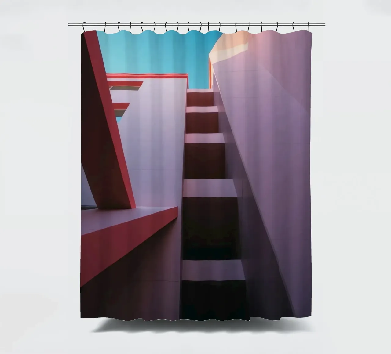 Unique architectural perspective of colorful building shower curtain by DesignDoodle