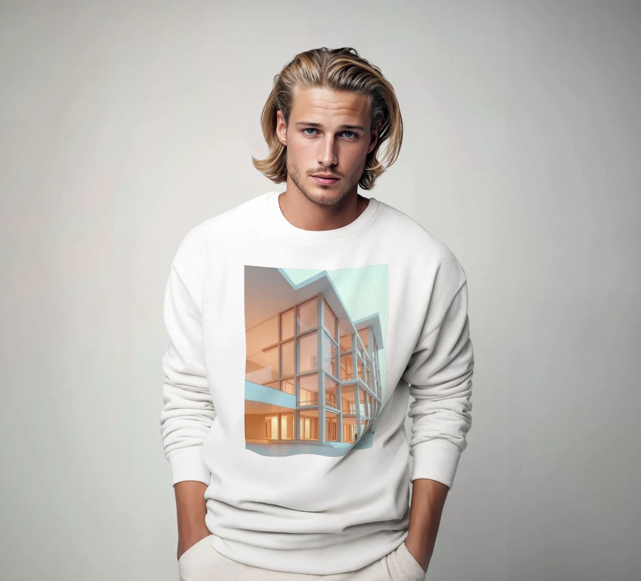 Design architettonico moderno con ampie aree aperte e felpa da DesignDoodle