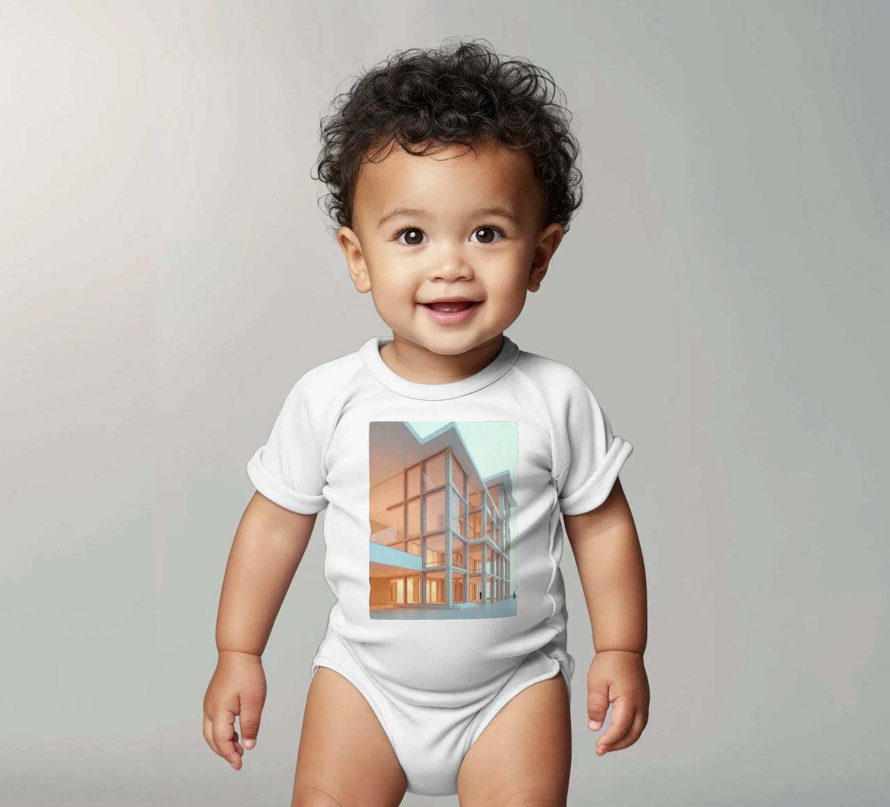 Modern architectonisch ontwerp met ruime open ruimtes en babyrompertje korte mouwen van DesignDoodle