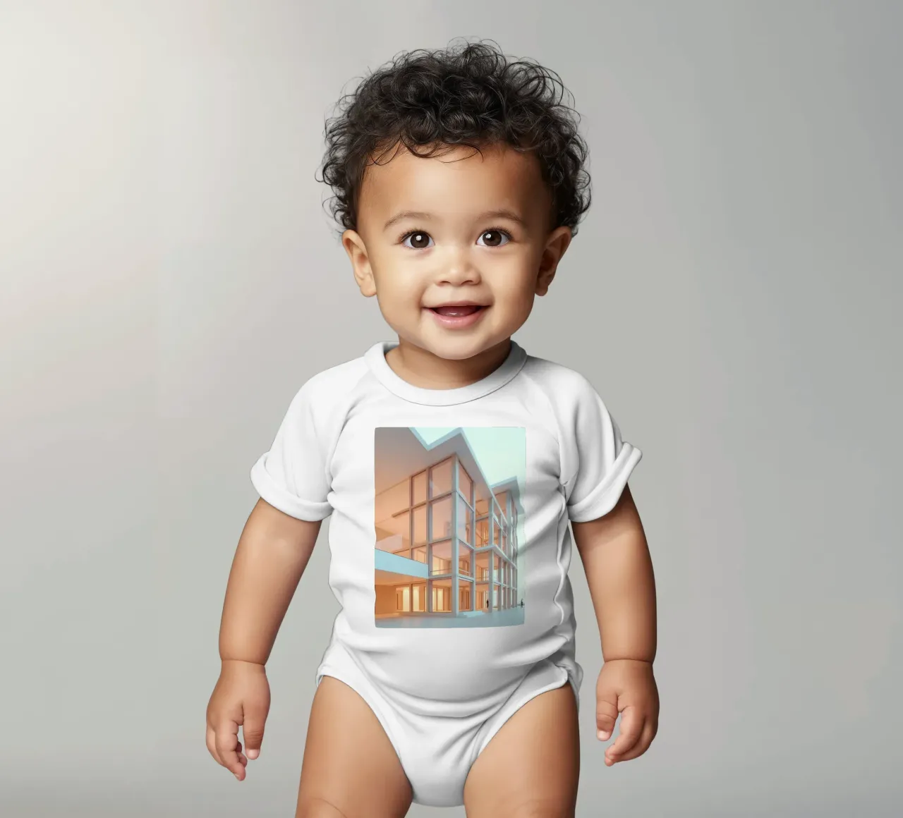 Moderne architektonische Gestaltung mit großzügigen Freiflächen und Kurzarm Babybody von DesignDoodle