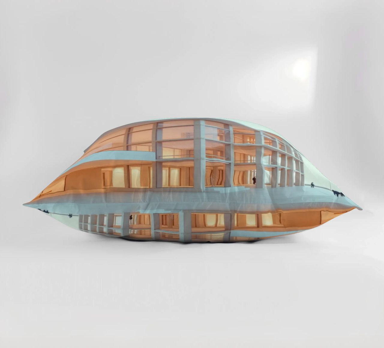 Modern architectural design with spacious open areas and decorative cushion by DesignDoodle