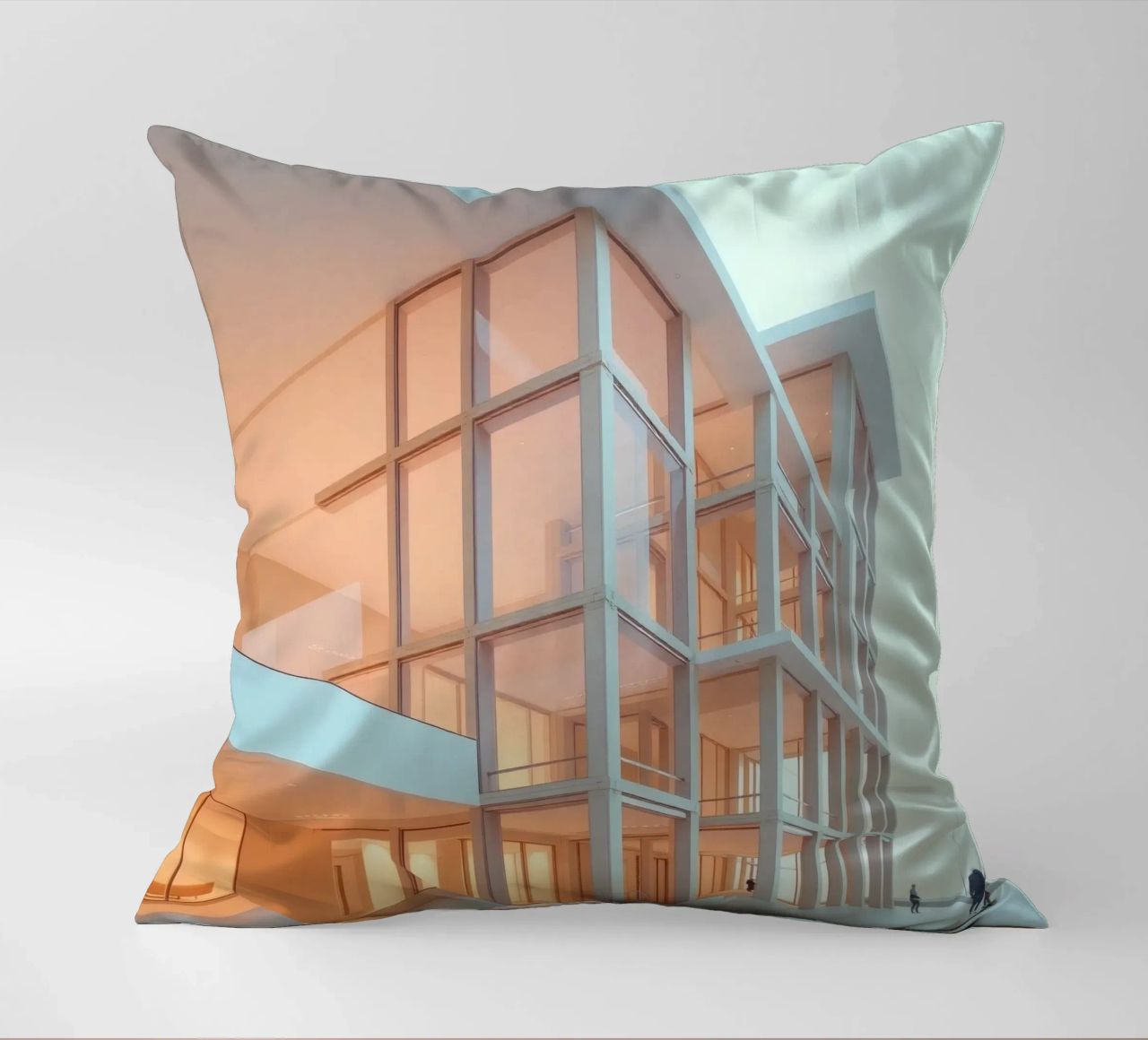 Modern architectural design with spacious open areas and decorative cushion by DesignDoodle