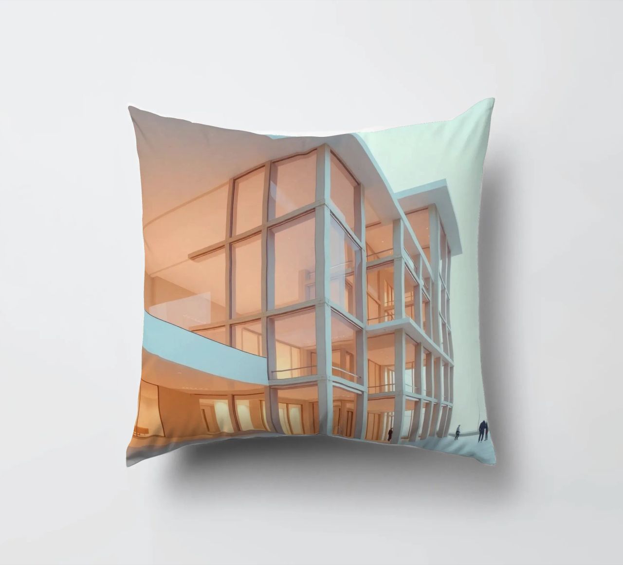 Modern architectural design with spacious open areas and decorative cushion by DesignDoodle