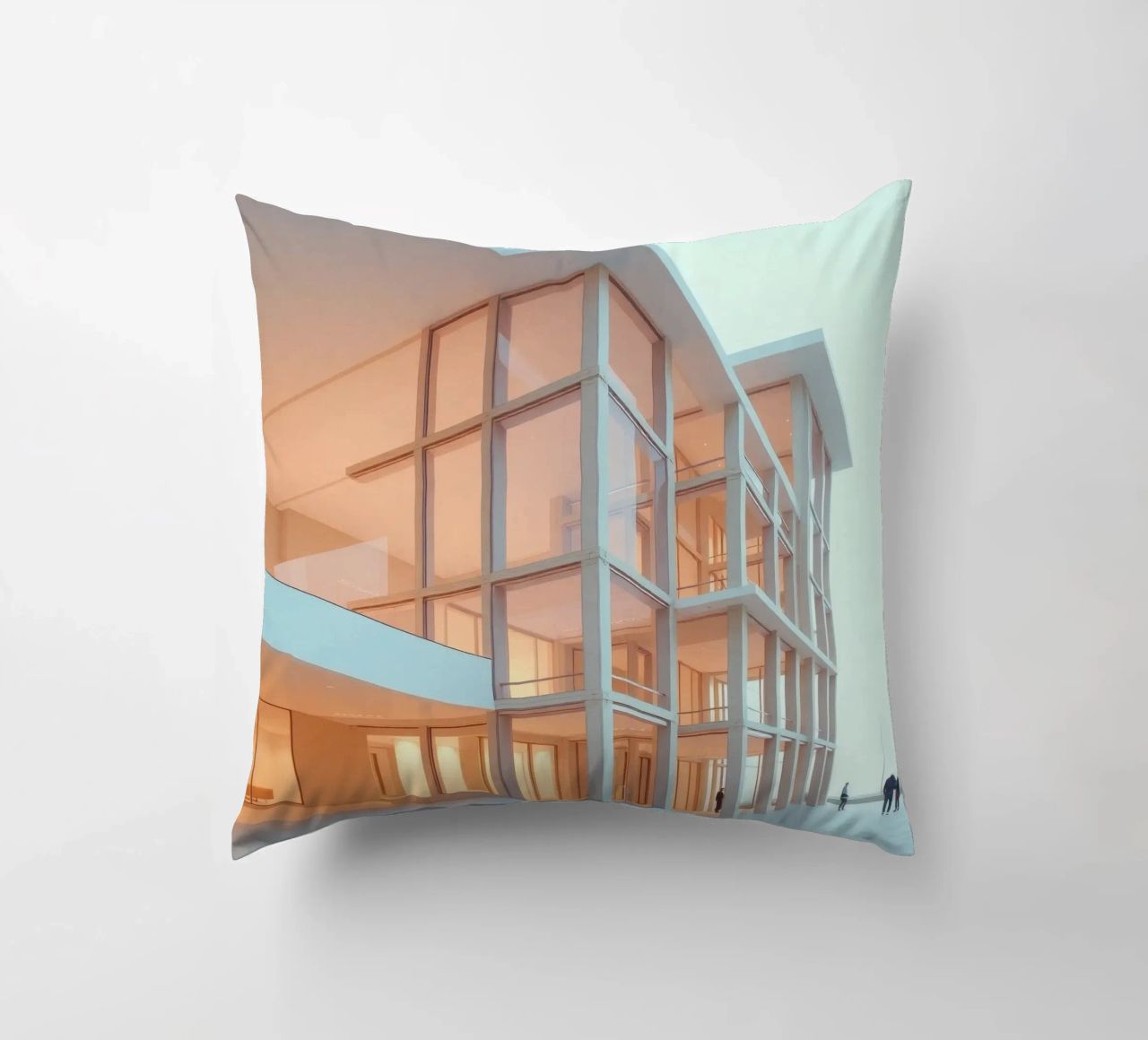 Modern architectural design with spacious open areas and decorative cushion by DesignDoodle