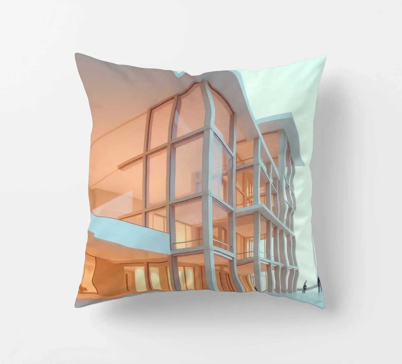 Modern architectural design with spacious open areas and decorative cushion by DesignDoodle