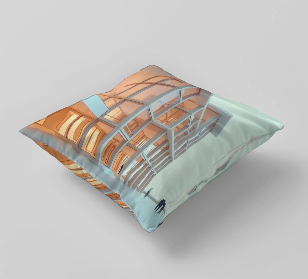 Modern architectural design with spacious open areas and decorative cushion by DesignDoodle