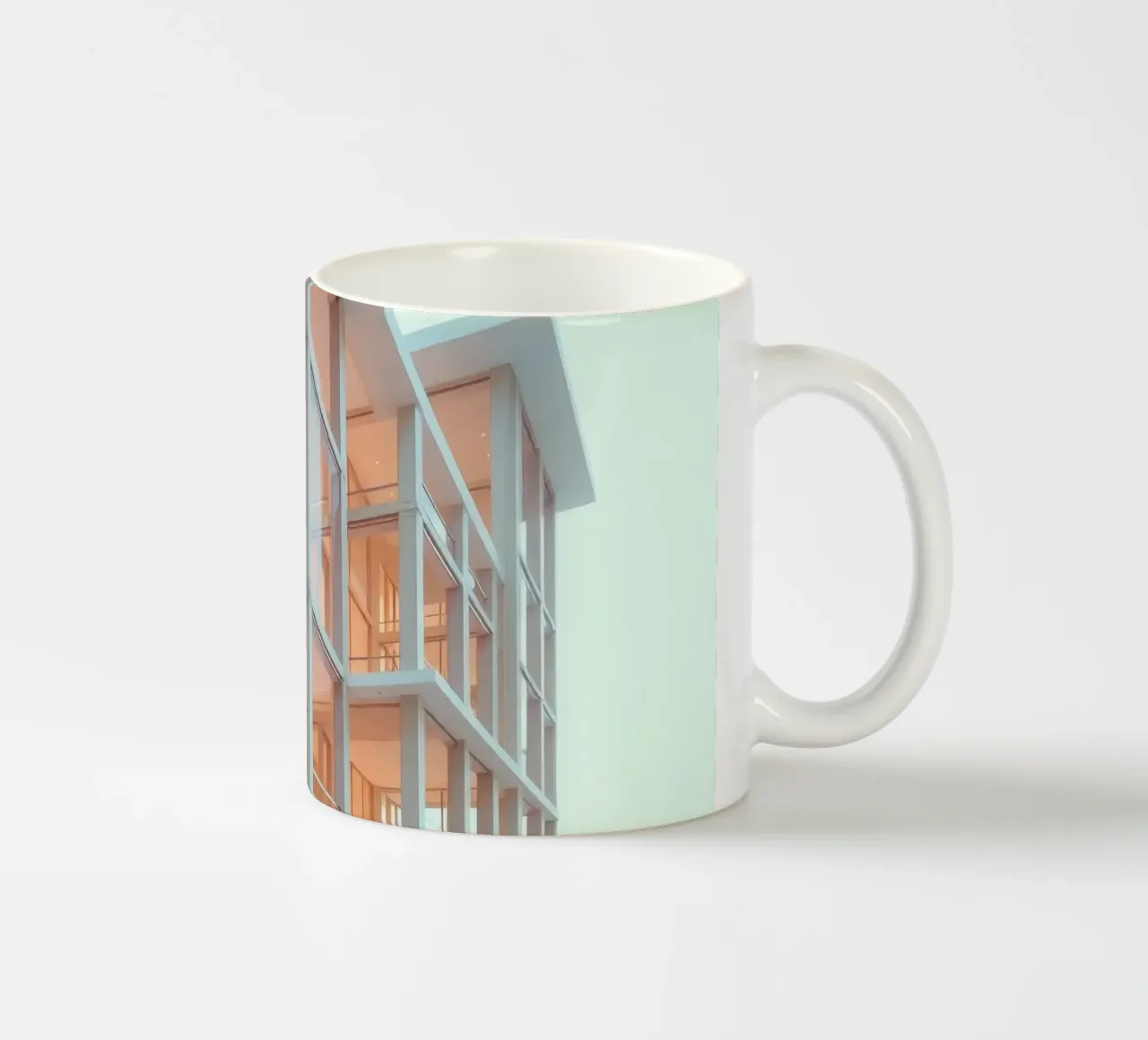 Design architettonico moderno con ampie aree aperte e tazza in ceramica da DesignDoodle