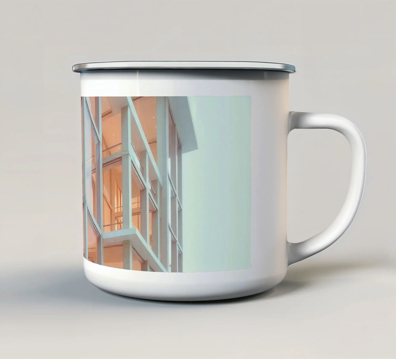 Design architettonico moderno con ampie aree aperte e tazza in smalto da DesignDoodle