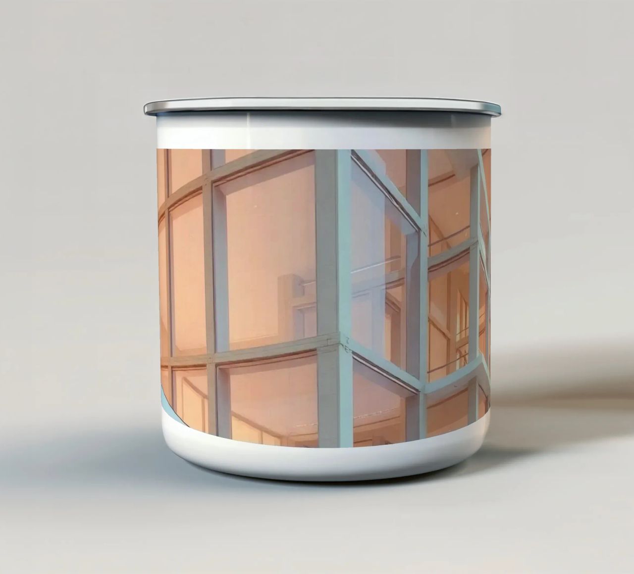 Design architettonico moderno con ampie aree aperte e tazza in smalto da DesignDoodle