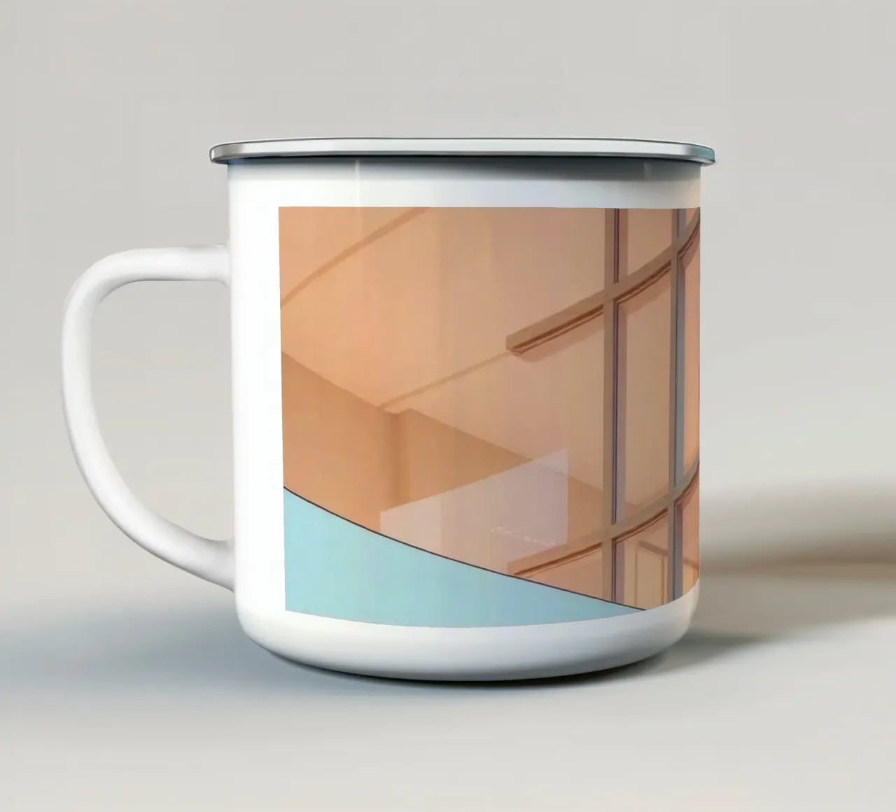 Conception architecturale moderne avec des espaces ouverts spacieux et mug en émail de DesignDoodle