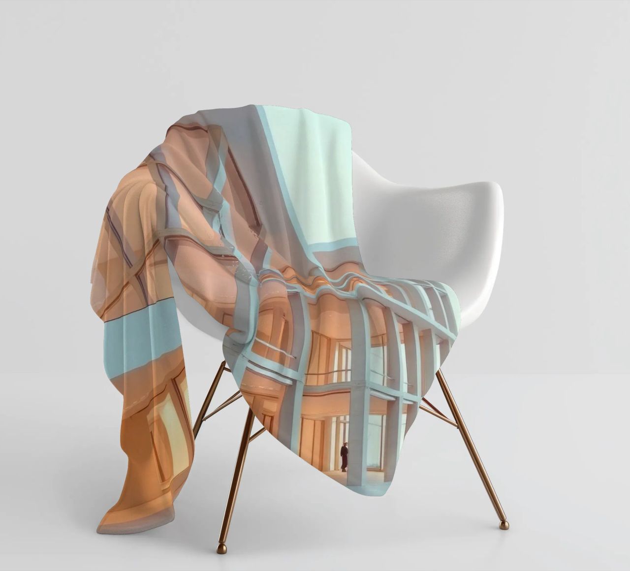 Modern architectural design with spacious open areas and fleece blanket by DesignDoodle