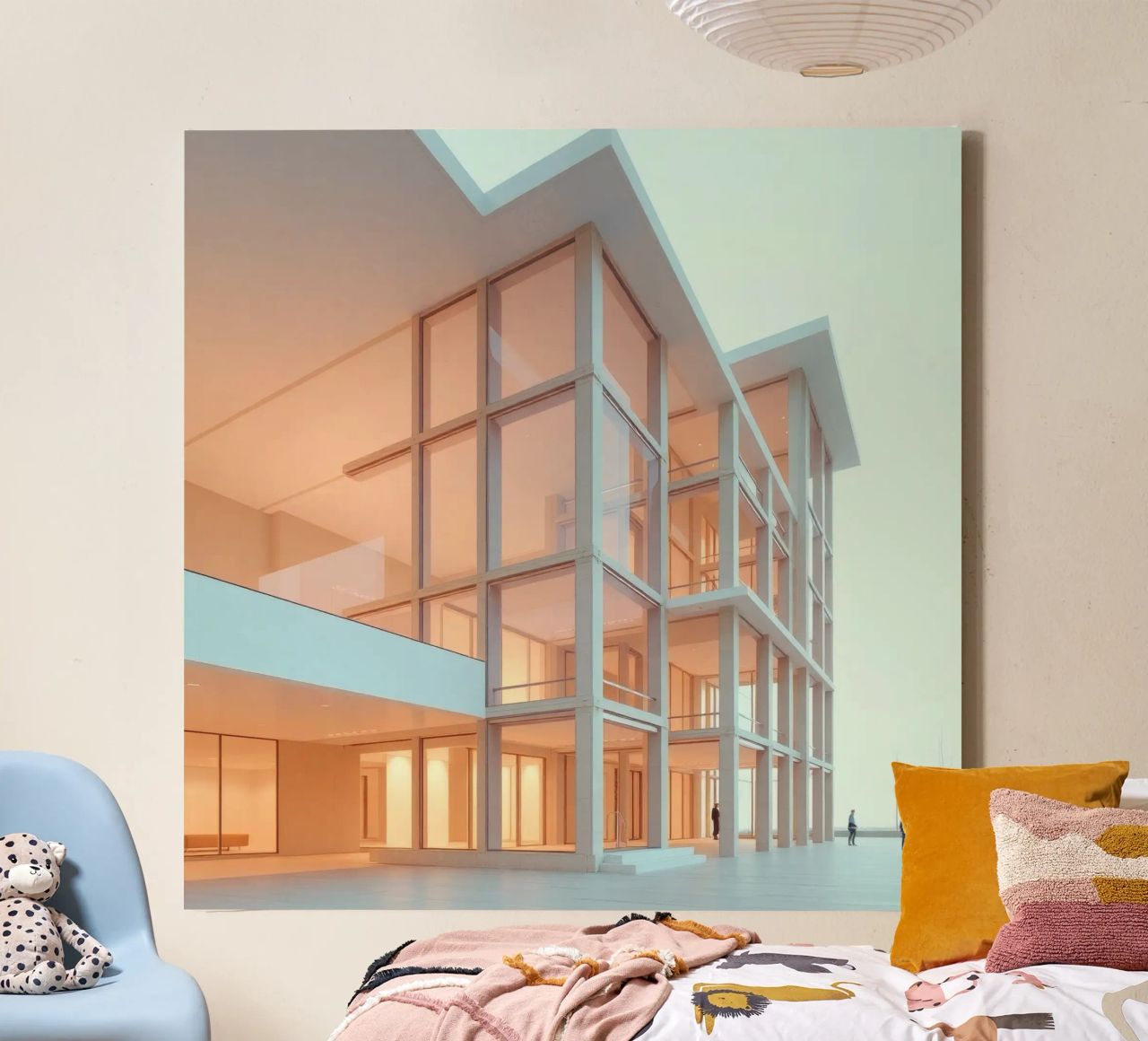 Modern architectonisch ontwerp met ruime open ruimtes en canvas van DesignDoodle