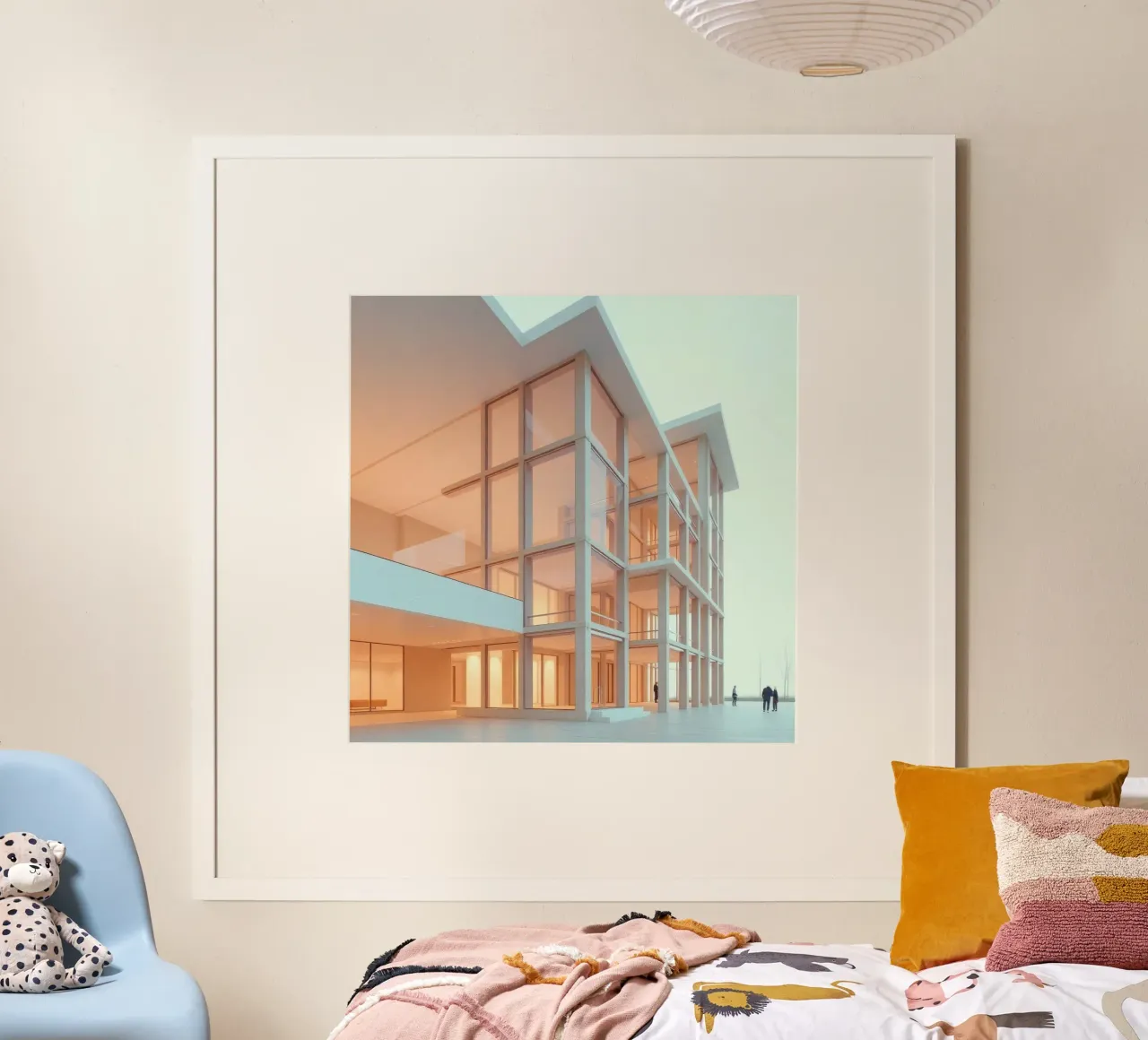 Moderne architektonische Gestaltung mit großzügigen Freiflächen und Hahnemühle von DesignDoodle
