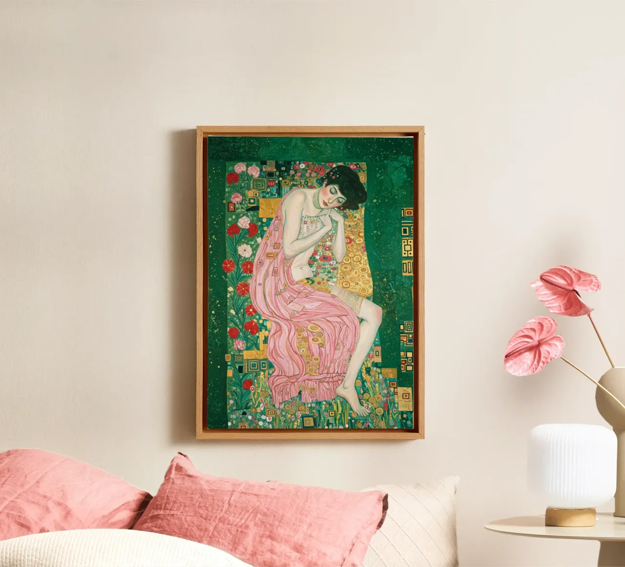 Weelde in roze en groen canvas met Baklijst van Art Center