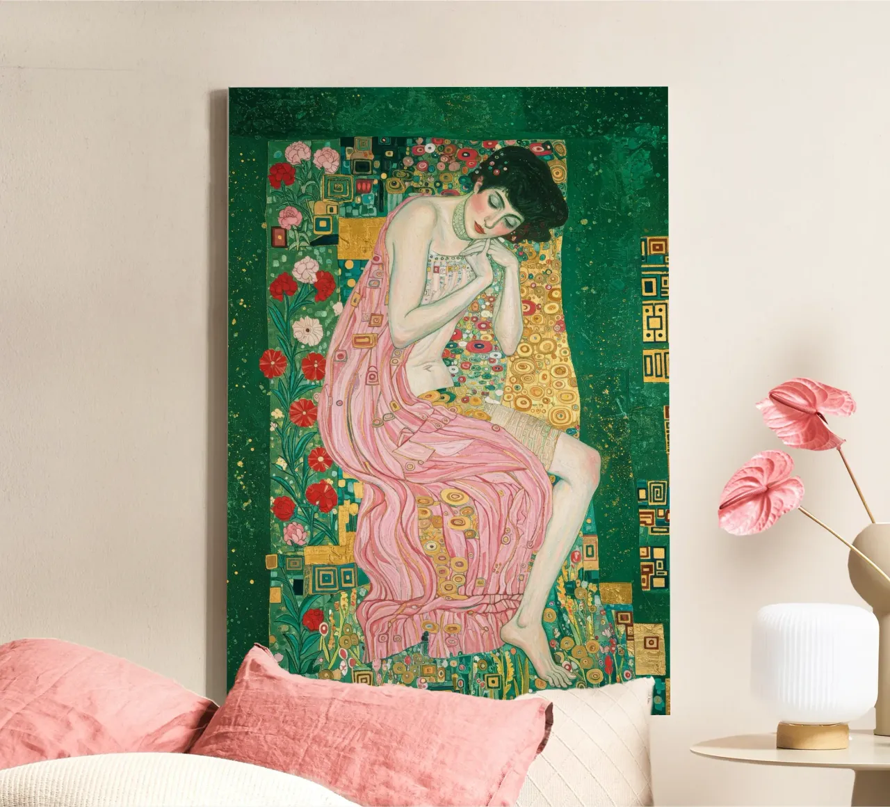 Weelde in roze en groen canvas met Baklijst van Art Center