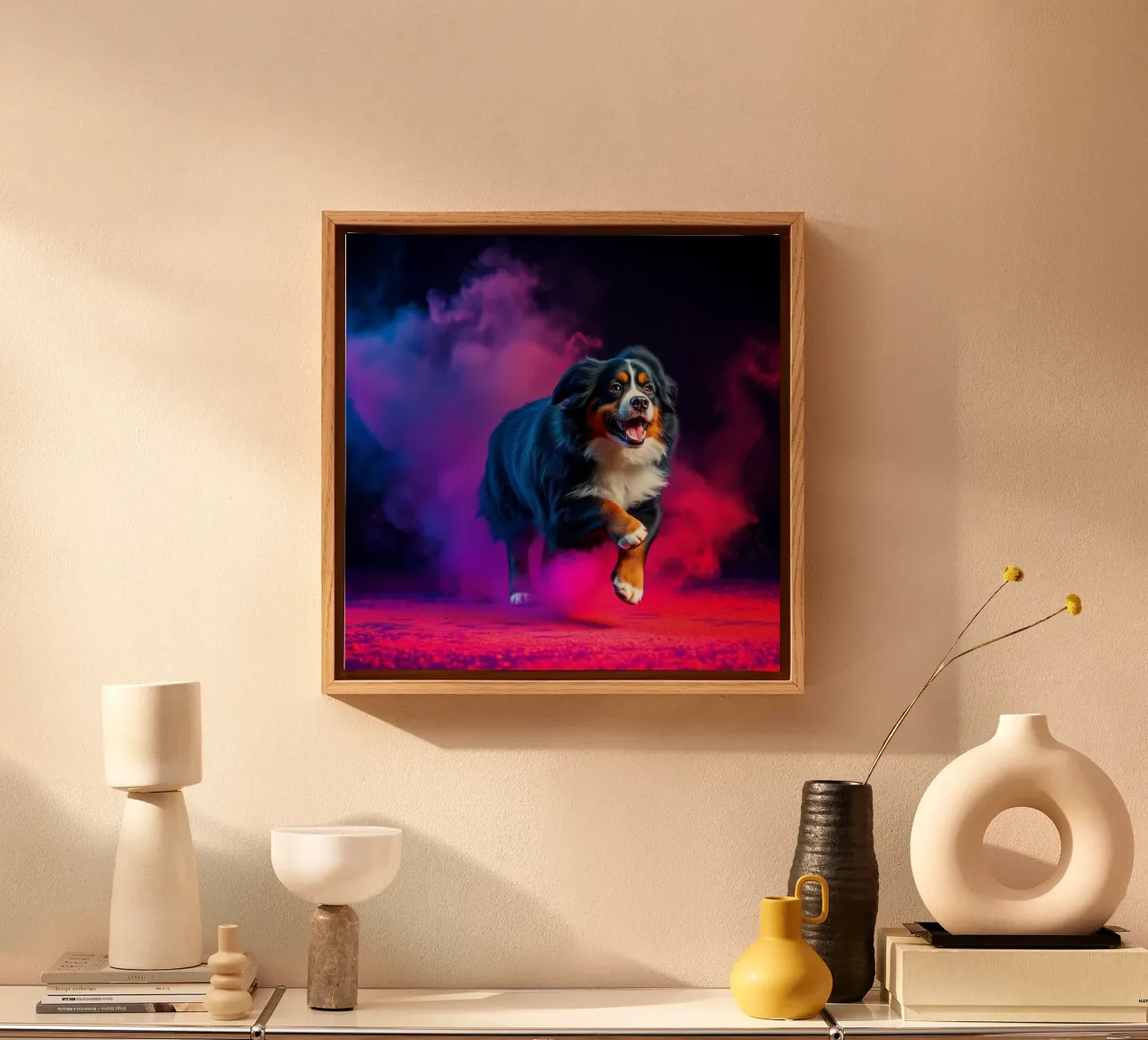 The colorful Bernese Mountain Dog #30 canvas with Floater frame by Yumis.Beargang.and.Me