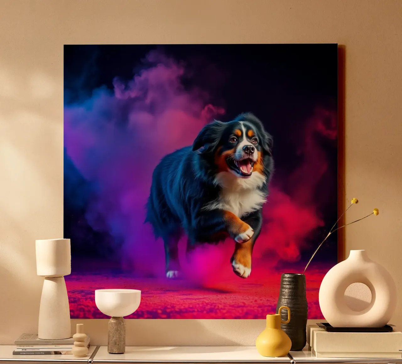 The colorful Bernese Mountain Dog #30 canvas with Floater frame by Yumis.Beargang.and.Me