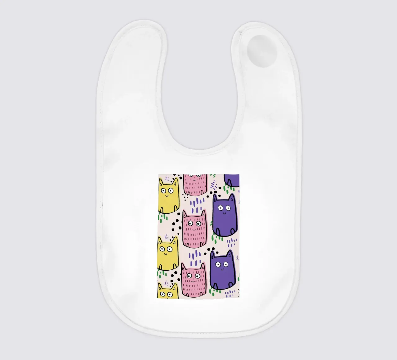 Colourful Cats baby bib by Lora O'Callaghan
