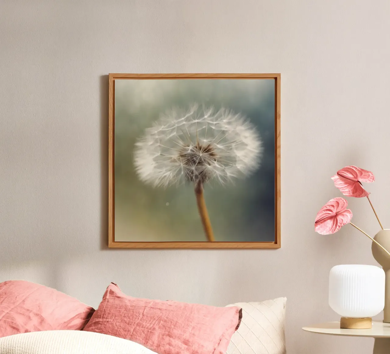 Testa di dente di leone in soft focus alluminio dibond da PhotoVibe Decor