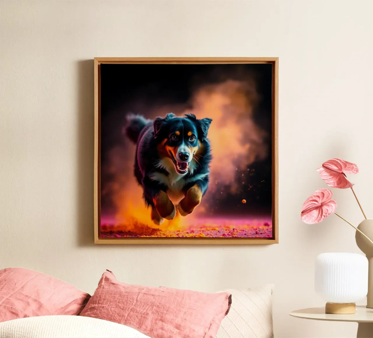 The colorful Bernese Mountain Dog #34 canvas with Floater frame by Yumis.Beargang.and.Me