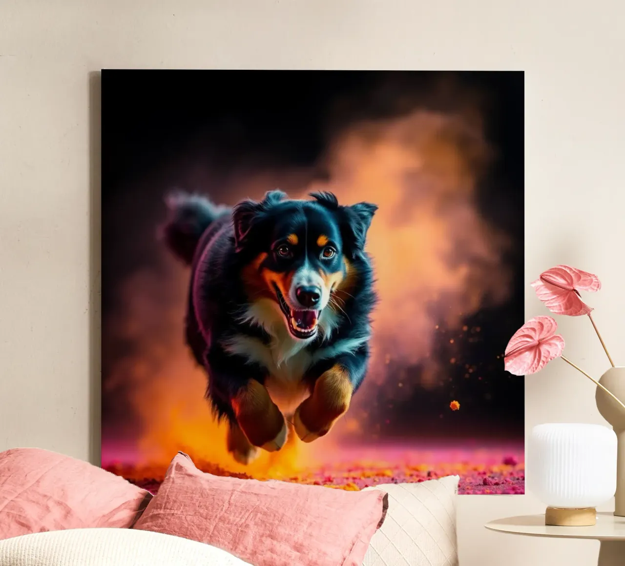 The colorful Bernese Mountain Dog #34 canvas with Floater frame by Yumis.Beargang.and.Me