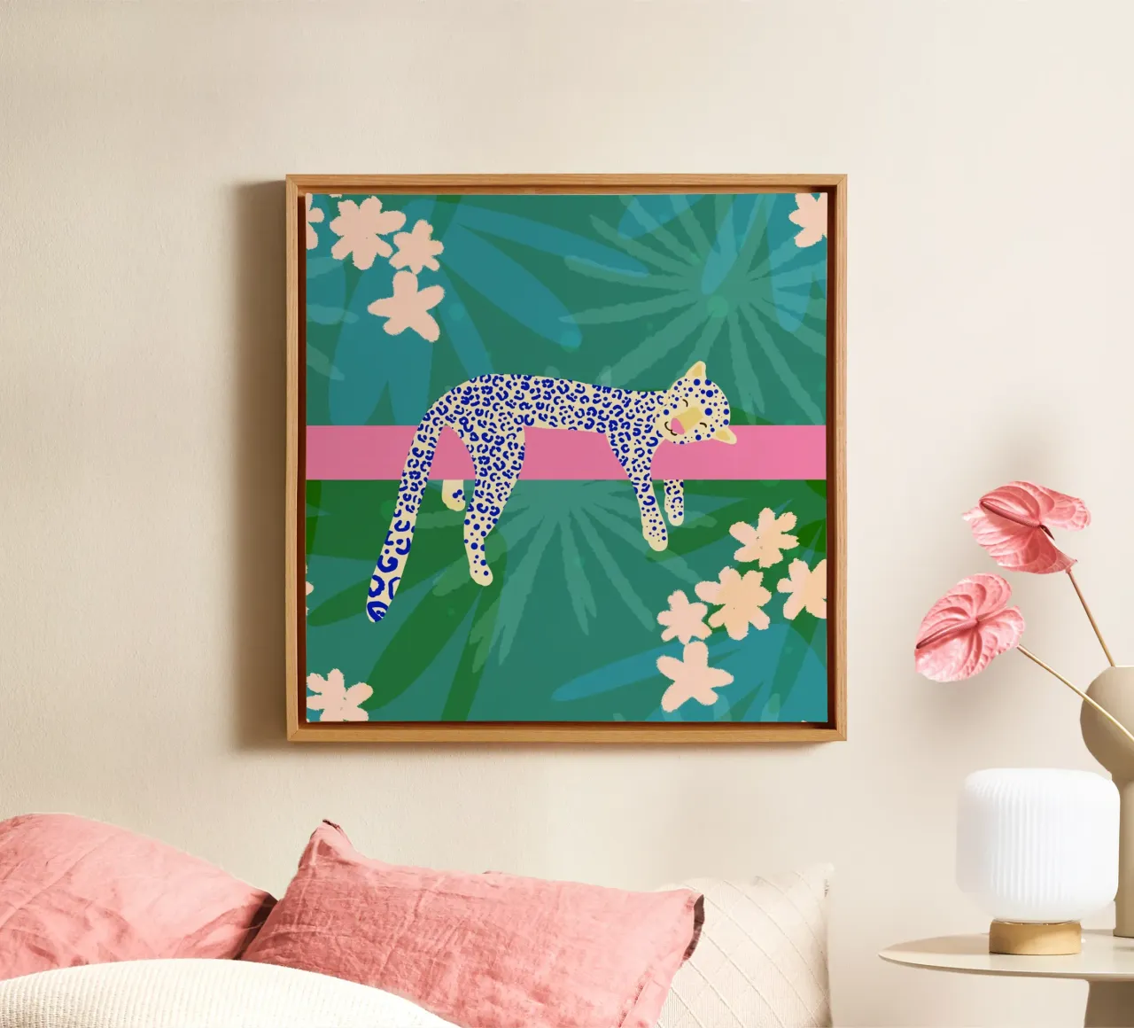 Leopard relaxed canvas with Floater frame by Julia Reyelt