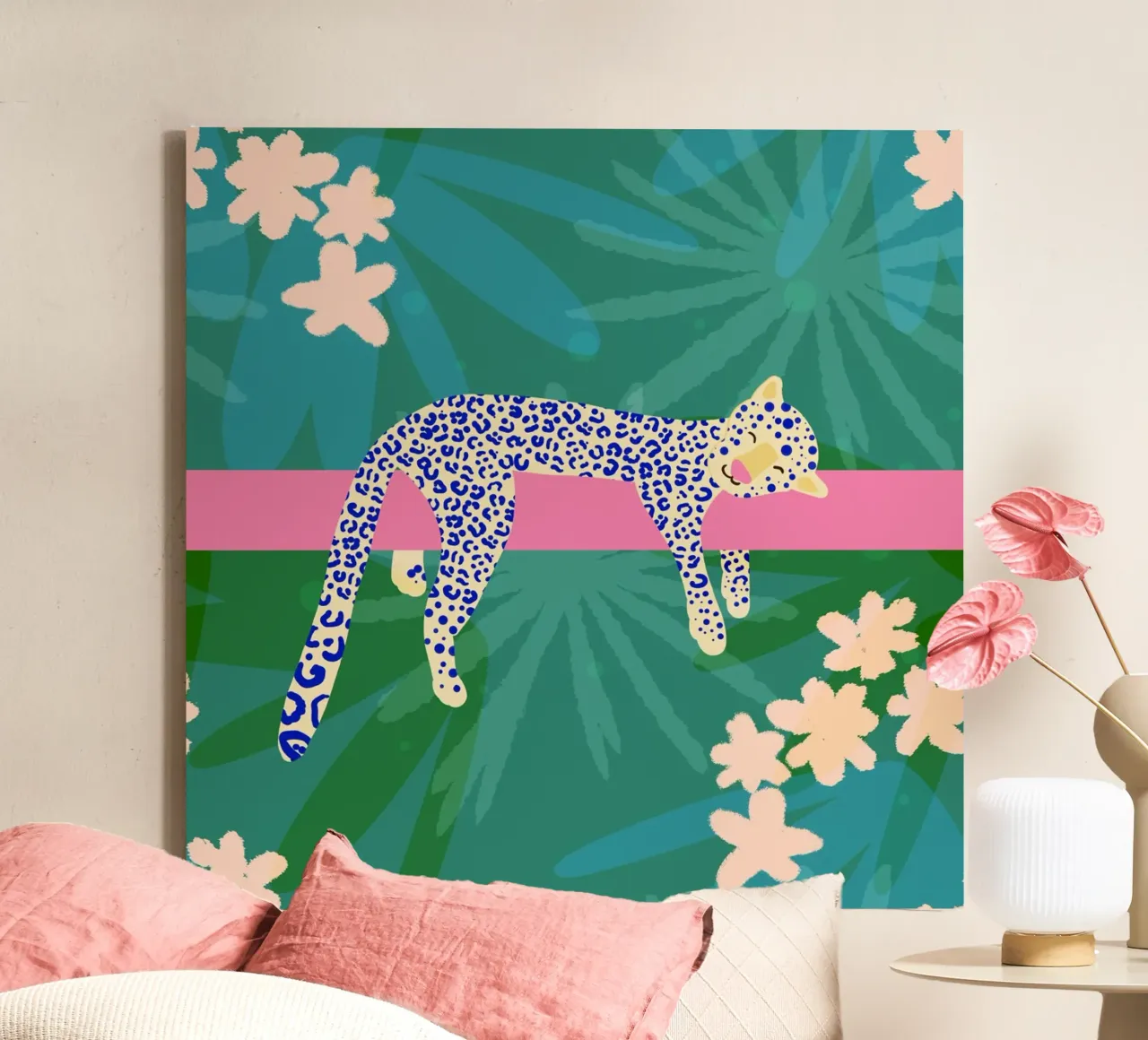 Leopard relaxed canvas with Floater frame by Julia Reyelt
