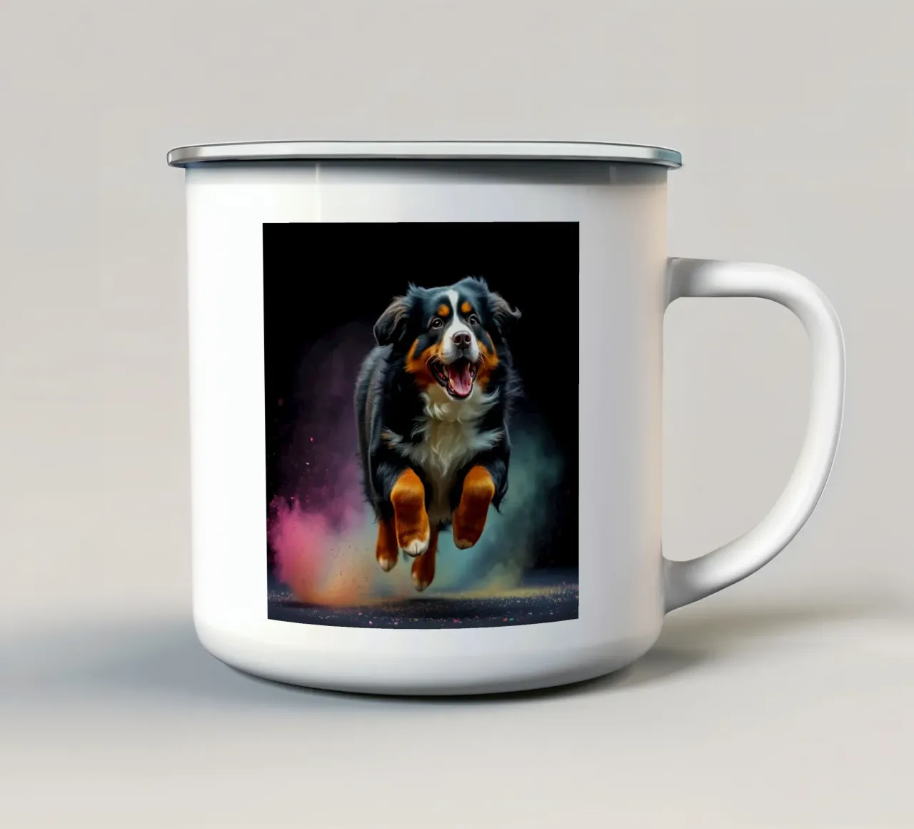 The colorful Bernese Mountain Dog #37 enamel mug by Yumis.Beargang.and.Me