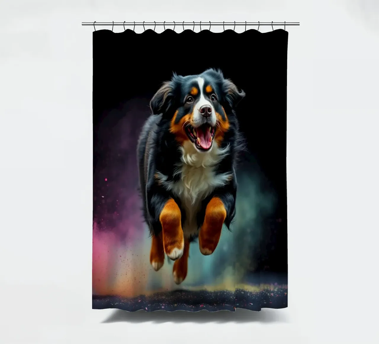 The colorful Bernese Mountain Dog #37 shower curtain by Yumis.Beargang.and.Me