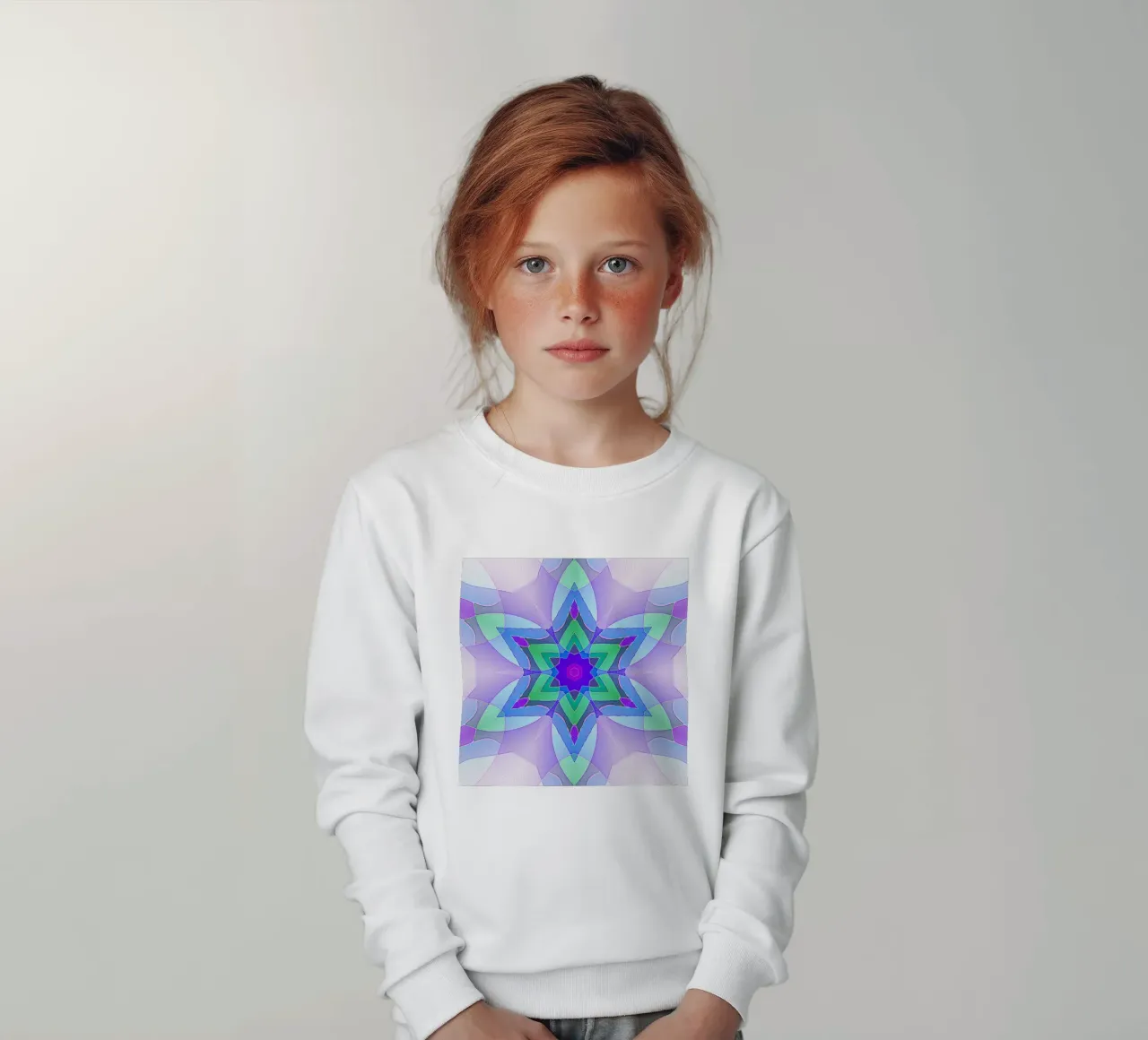 Caleidoscopio en colores claro, violeta, verde y azul sudadera para niño de Gürsel Yesil Digital Art