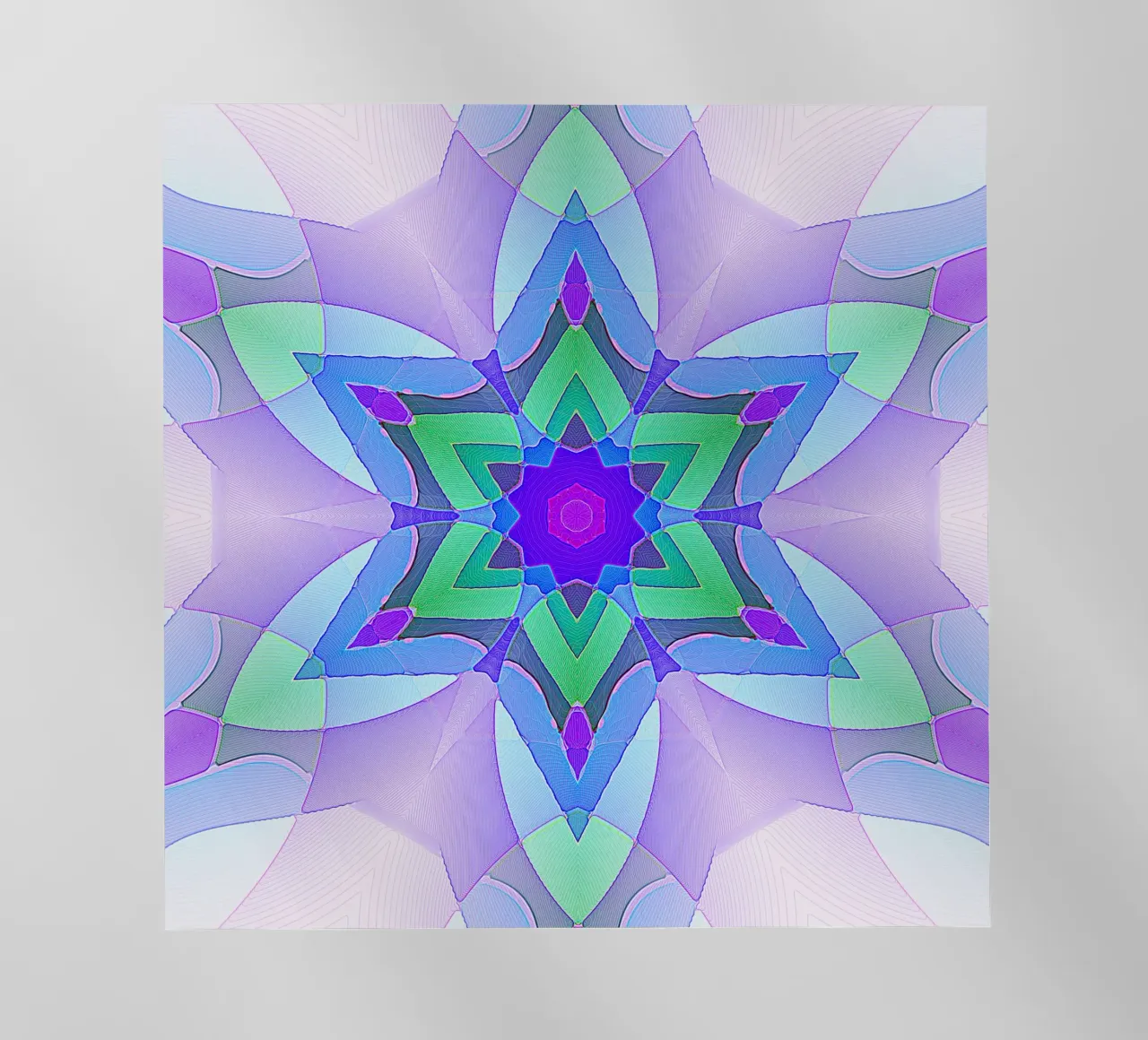 Caleidoscopio en colores claro, violeta, verde y azul lámina retroiluminada de Gürsel Yesil Digital Art